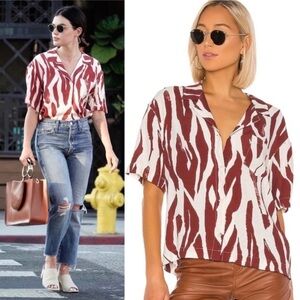 ANINE BING Benji Zebra Print Button Down Short Sleeve Top XS